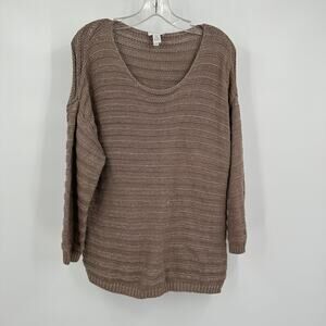 Chicos Womens Pullover Sweater Sz 2 US L Metallic Chunky Knit Minimalist Capsule